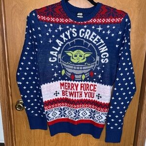 Ugly Christmas Sweater Star Wars Mandalorian Grogu Baby Yoda Galaxy Greeting M